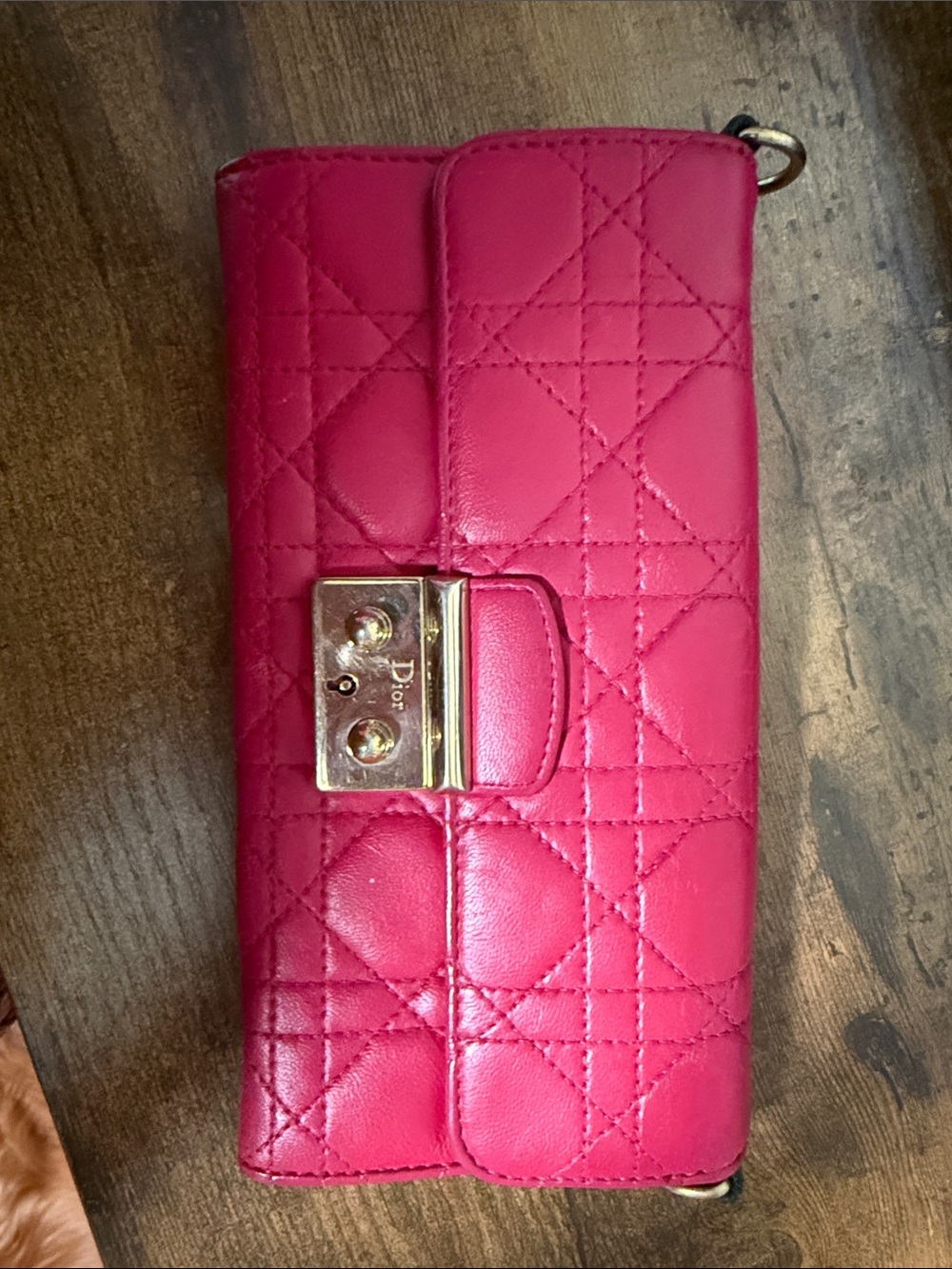 Dior Fuchsia Quilted Leather Wallet with Gold-Tone Lock